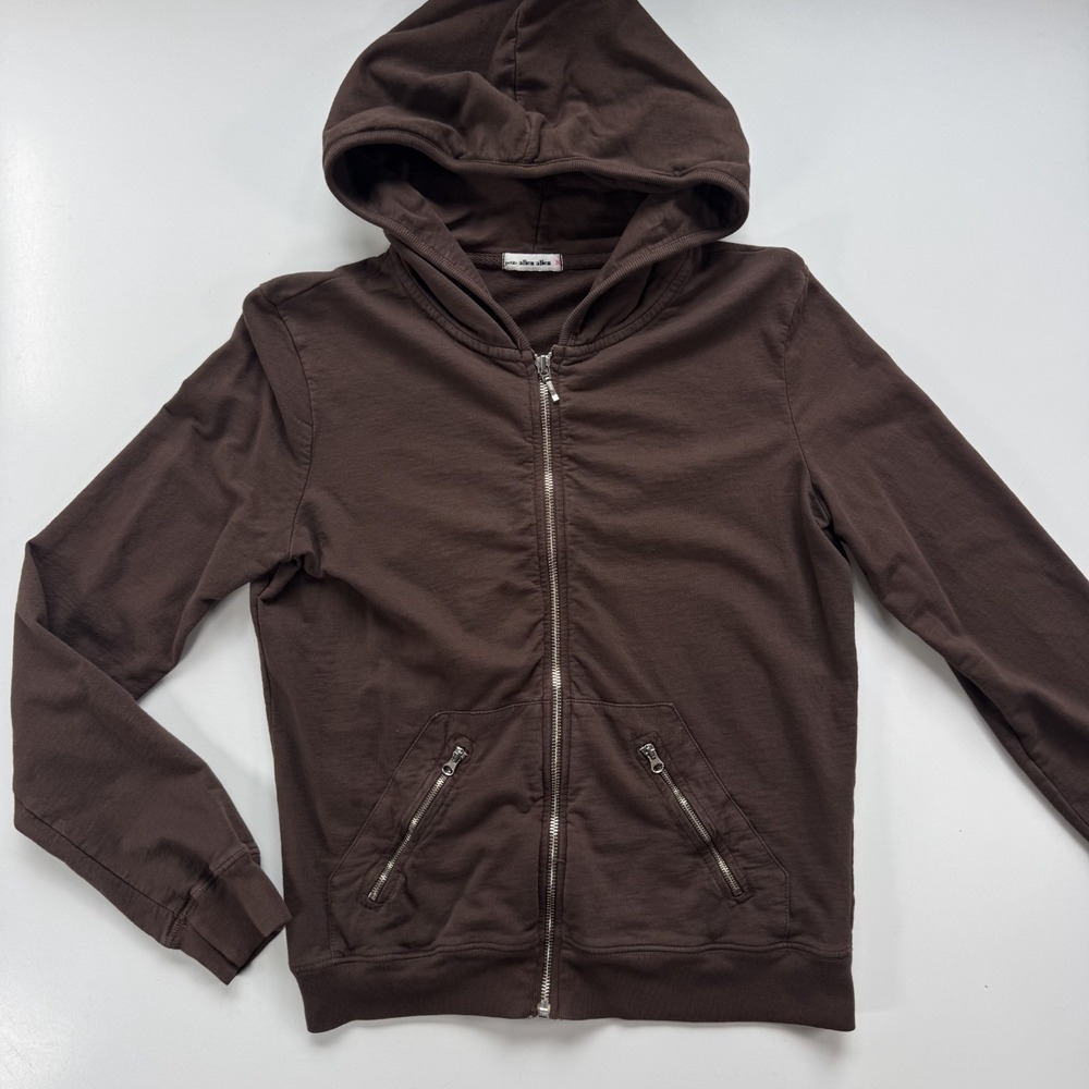 Allen Allen Full Zip Hoodie Womens Petite Medium Brown Zipped Pockets Lightweigh